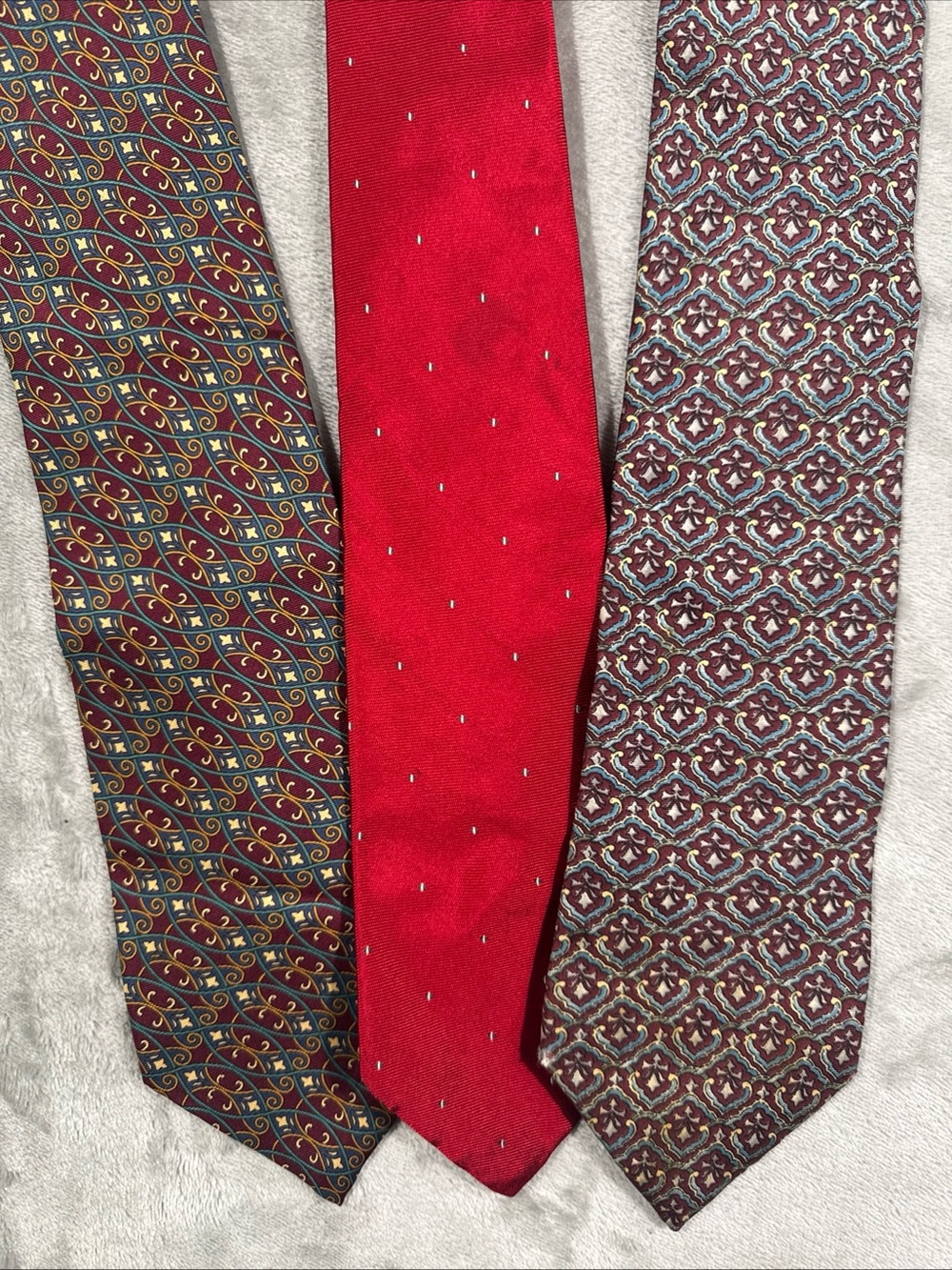3 Vintage Christian Dior Mens Tie Lot Red Brown Logo